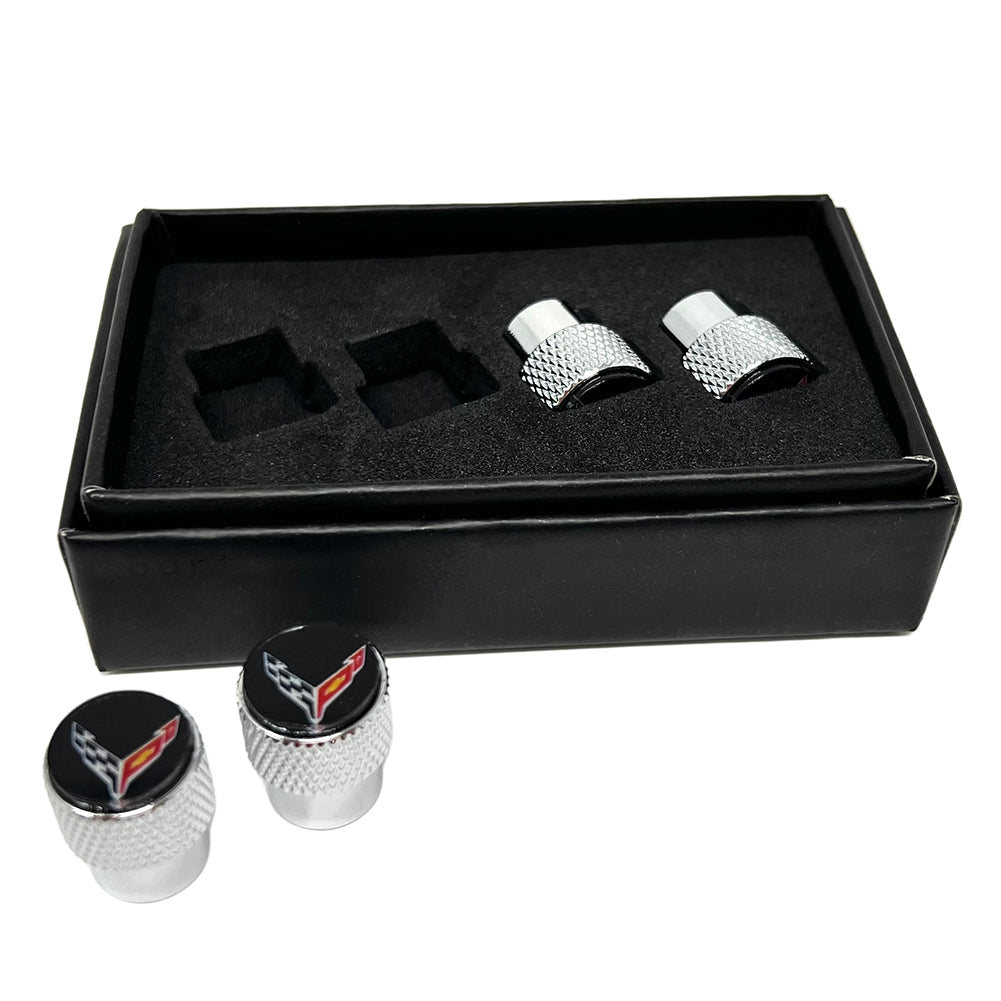 C8 Corvette Crossed Flags Logo Aluminum Valve Stem Caps (Knurled)-SR1 Performance