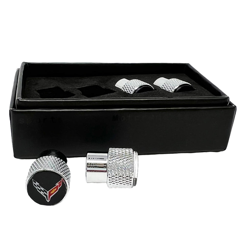 C8 Corvette Crossed Flags Logo Aluminum Valve Stem Caps (Knurled)-SR1 Performance