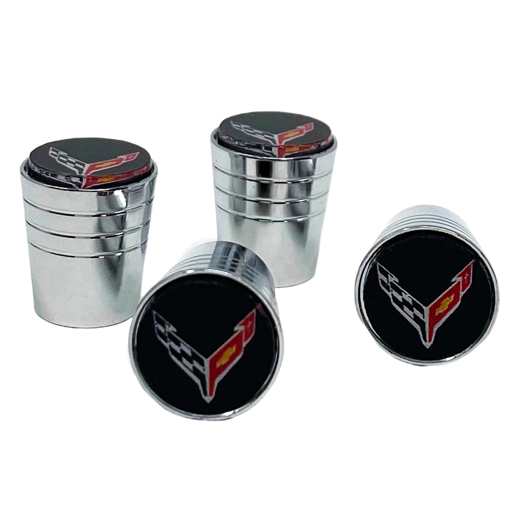 C8 Corvette Crossed Flags Logo Tapered Aluminum Valve Stem Caps-SR1 Performance