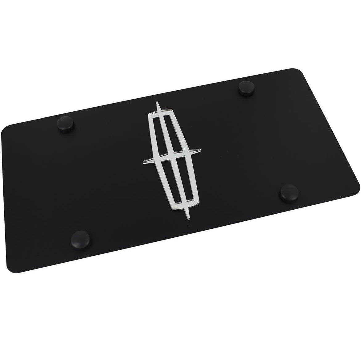 Lincoln Carbon Stainless Steel License Plate - Black with Mirrored Logo