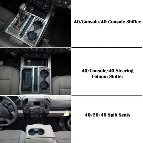 40/Console/40 Seats w/center dash speaker Cup Holder inserts Fits 2017-2020 Ford F-150 Black/Gray