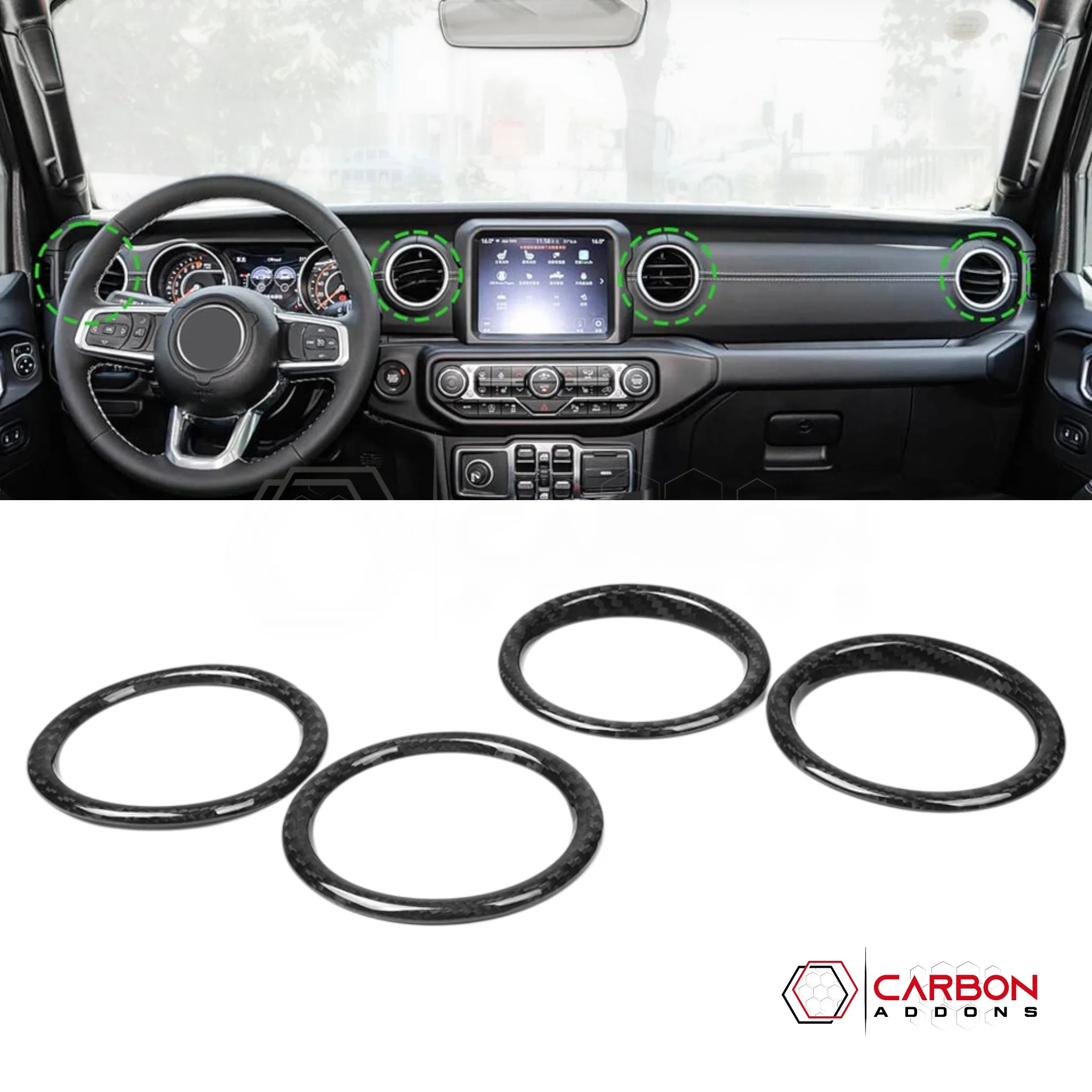 Jeep Gladiator Dashboard AC Vent Trim Covers – Real Dry Carbon Fiber (Glossy or Matte) 2020–Current