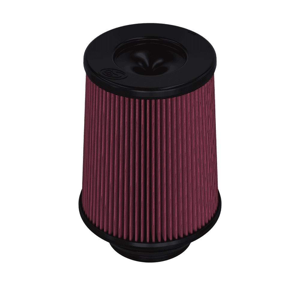 Red S&B Intake Replacement Filter for 75-5085-1 with black top and bottom on a transparent background