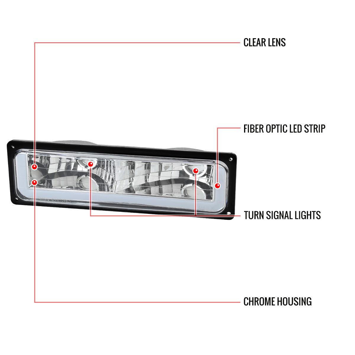 1988-1998 Chevrolet C10 GMC C/K LED Strip Bumper Corner Signal Lights (Chrome Housing/Clear Lens)