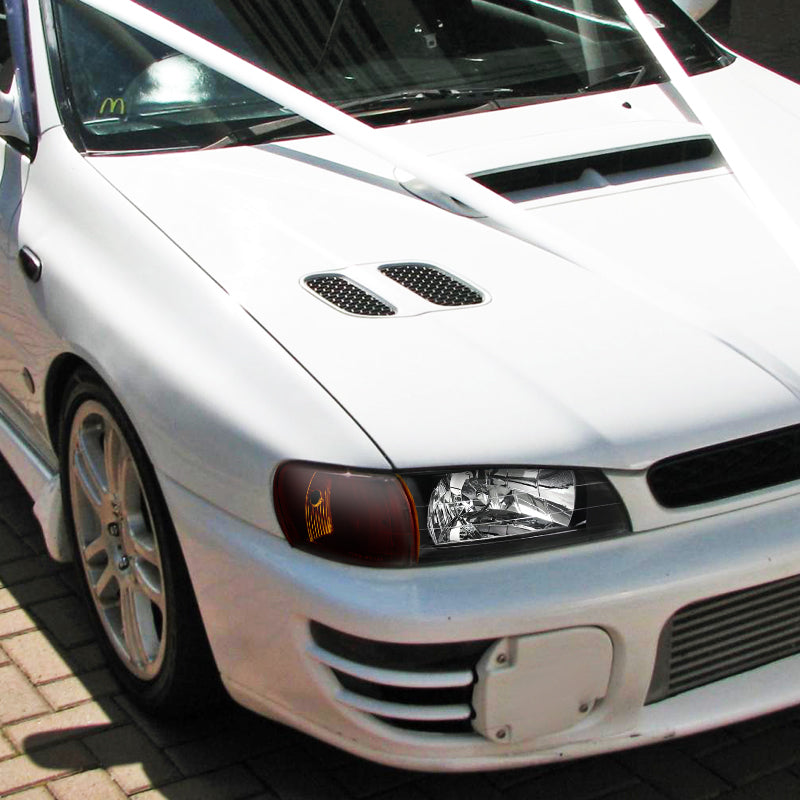 1995-2001 Subaru Impreza Factory Style Crystal Headlights w/ Amber Lens Corner Signal Lights (Matte Black Housing/Clear Lens)