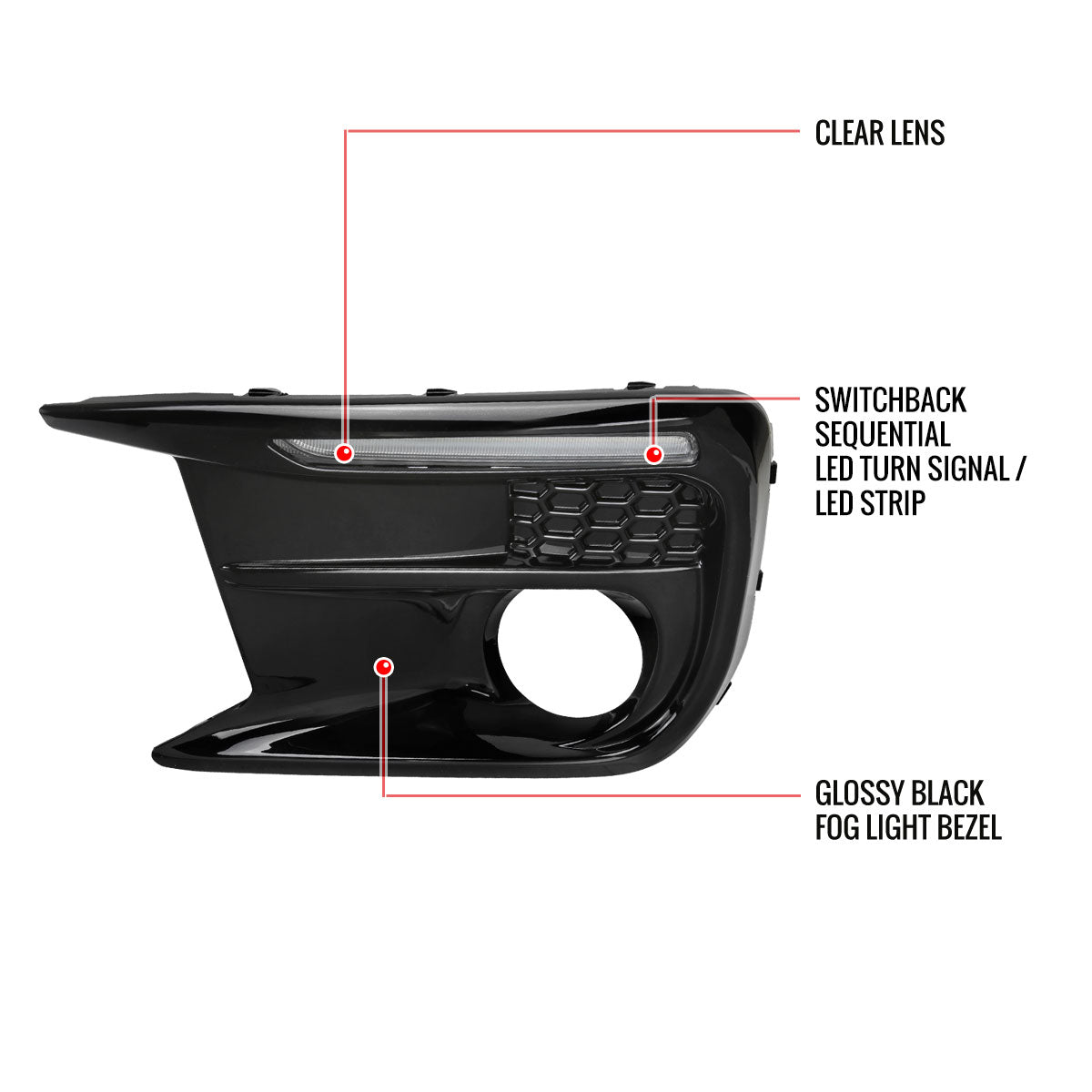 2018-2021 Subaru Impreza WRX STI LED Sequential Switchback Signal Fog Light Bezels (Glossy Black Housing/Clear Lens)