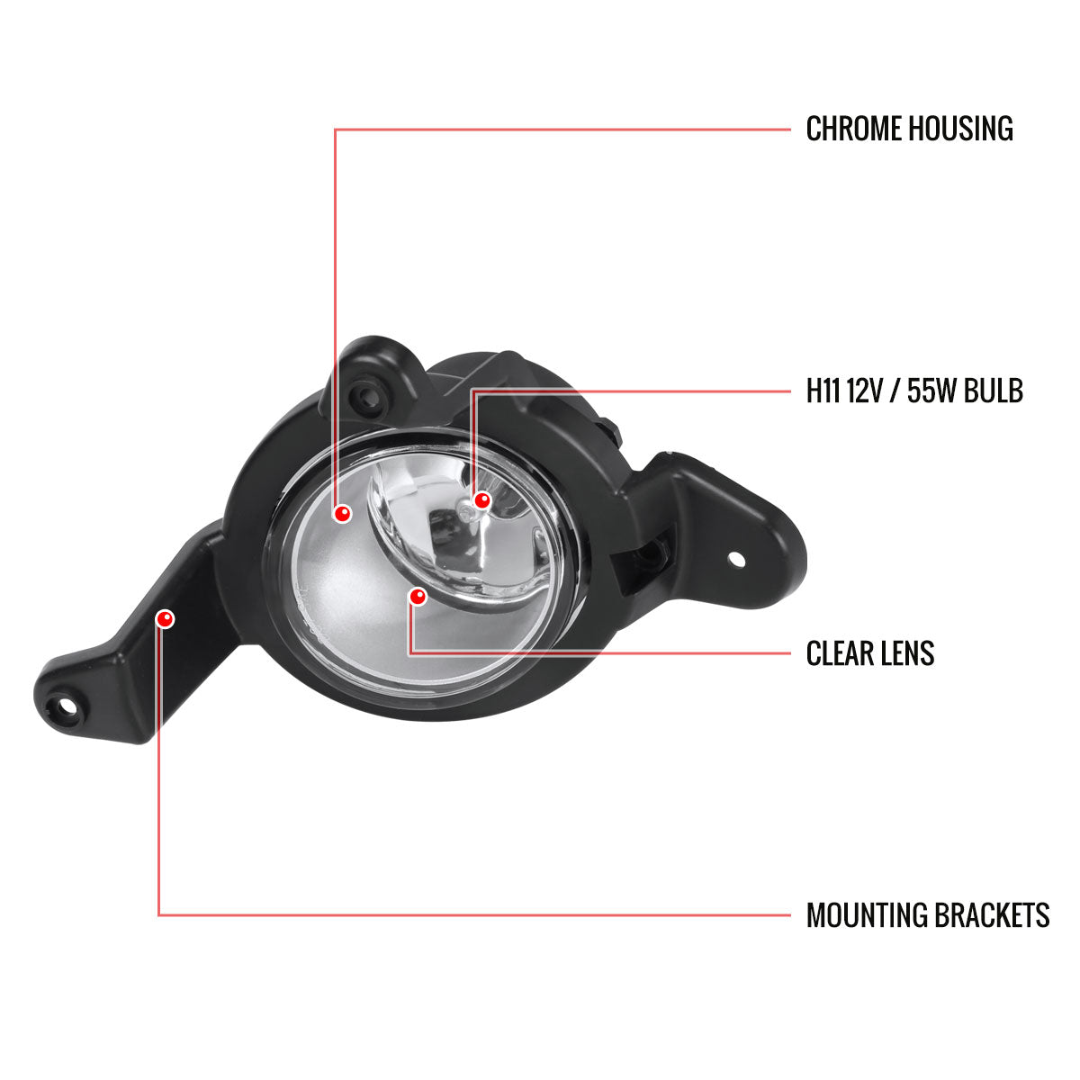 2018-2019 Toyota C-HR 12V/55W H11 Fog Lights Kit (Chrome Housing/Clear Lens)