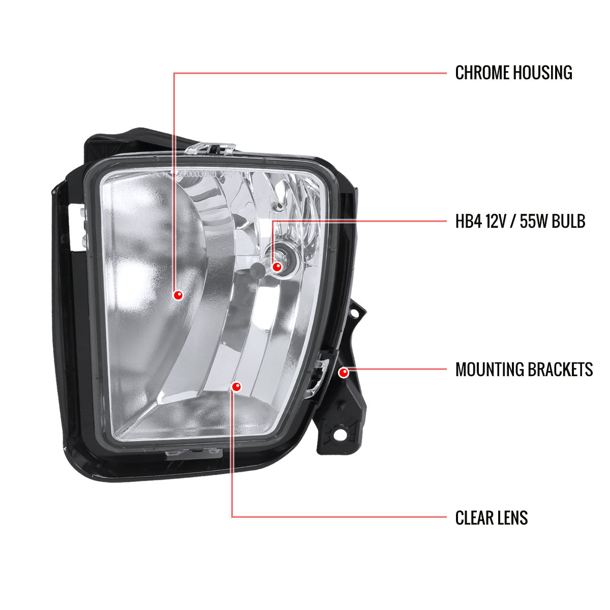 2013-2018 Dodge RAM 1500 9006 Fog Lights Kit (Chrome Housing/Clear Lens)