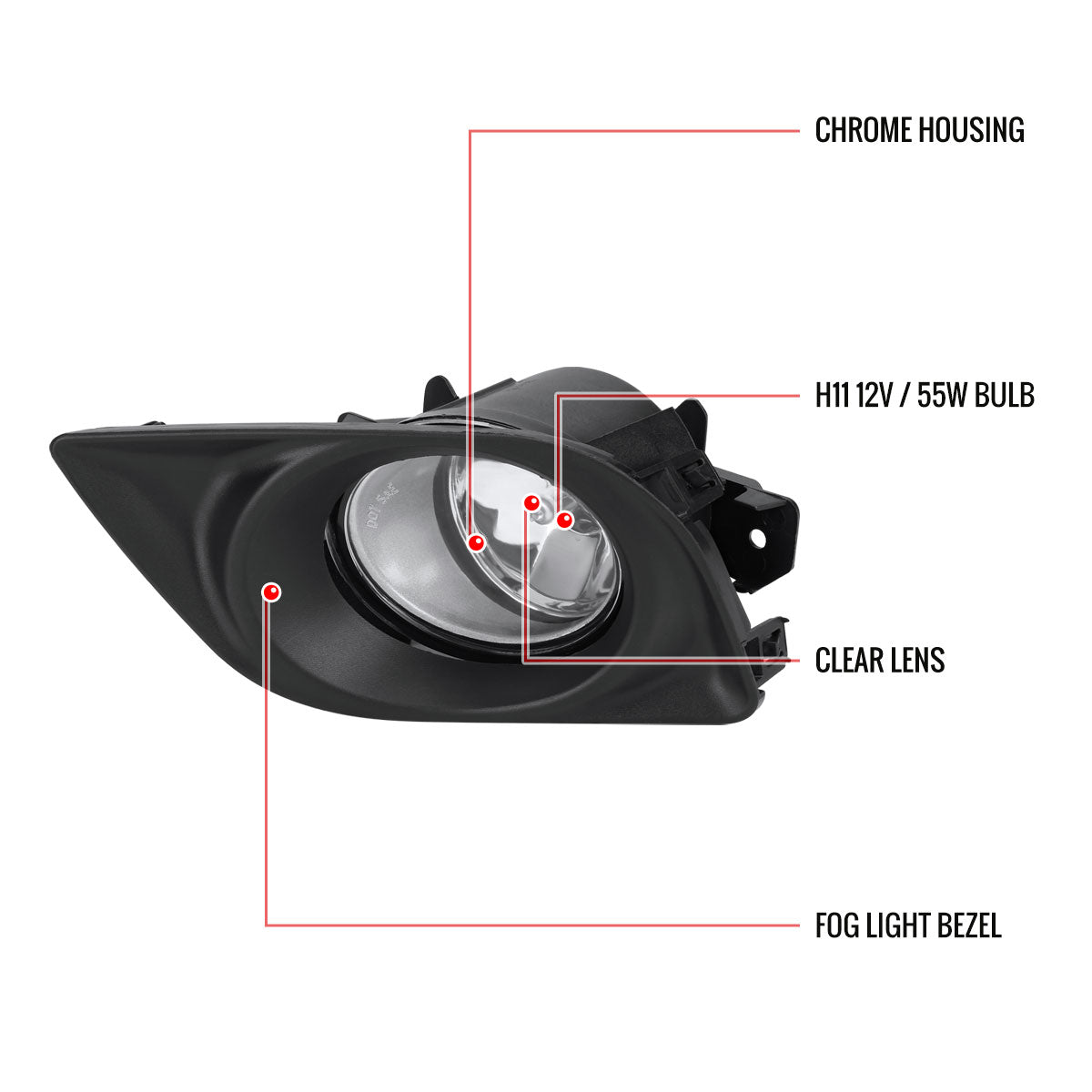 2012-2014 Nissan Versa H11 Fog Lights Kit w/ Switch & Wiring Harness (Chrome Housing/Clear Lens)