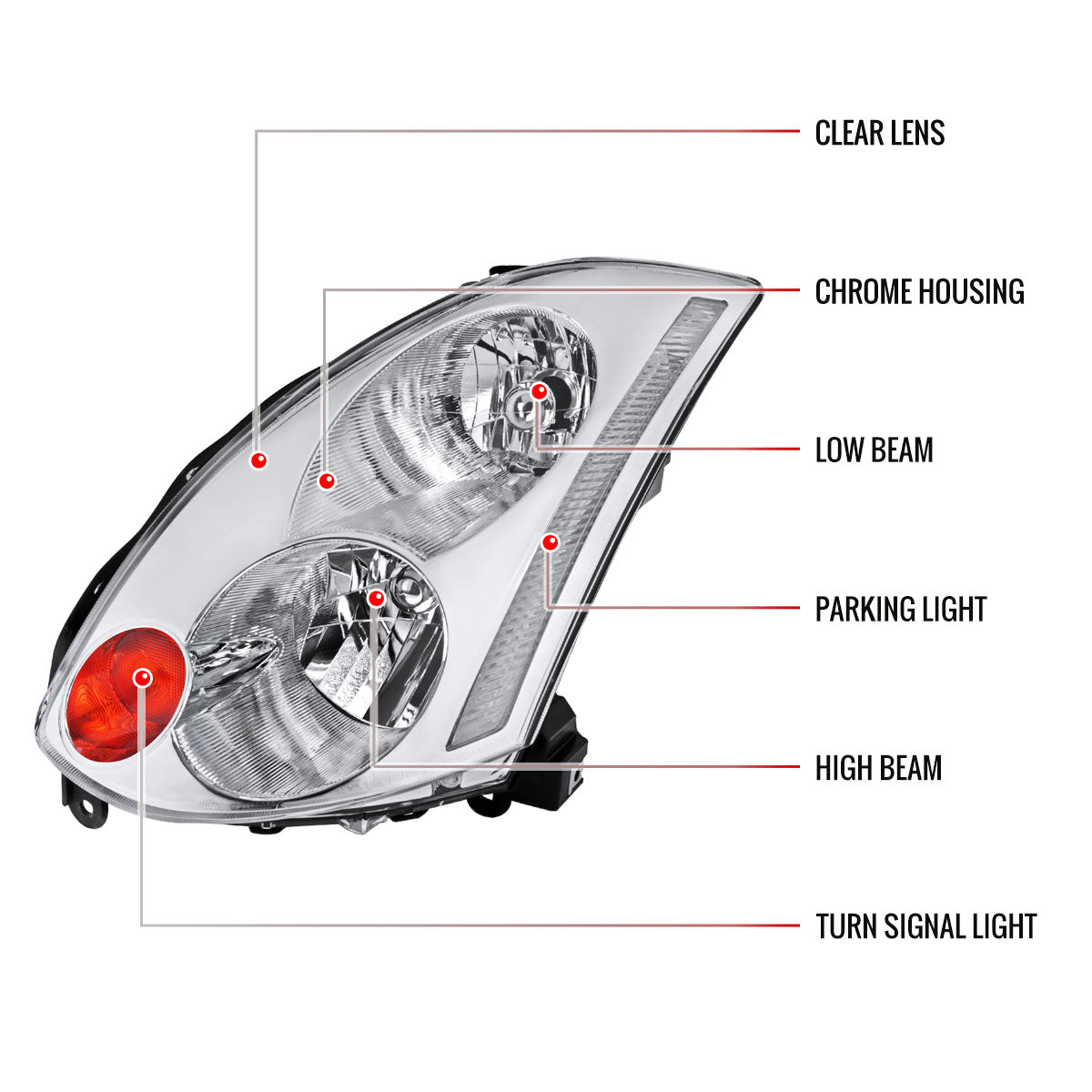 2003-2005 Infiniti G35 Coupe Factory Style Headlights (Chrome Housing/Clear Lens)