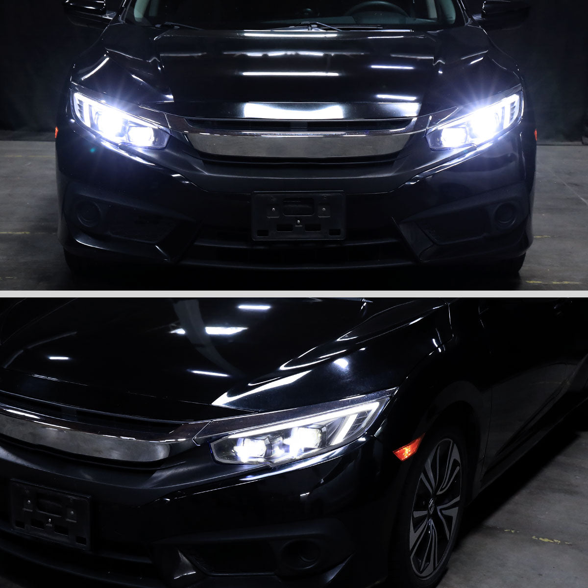 2016-2021 Honda Civic Full LED Projector Headlights w/ Switchback LED Sequential Turn Signals DRL Parking Strip (Glossy Black Housing  / Smoked Lens)
