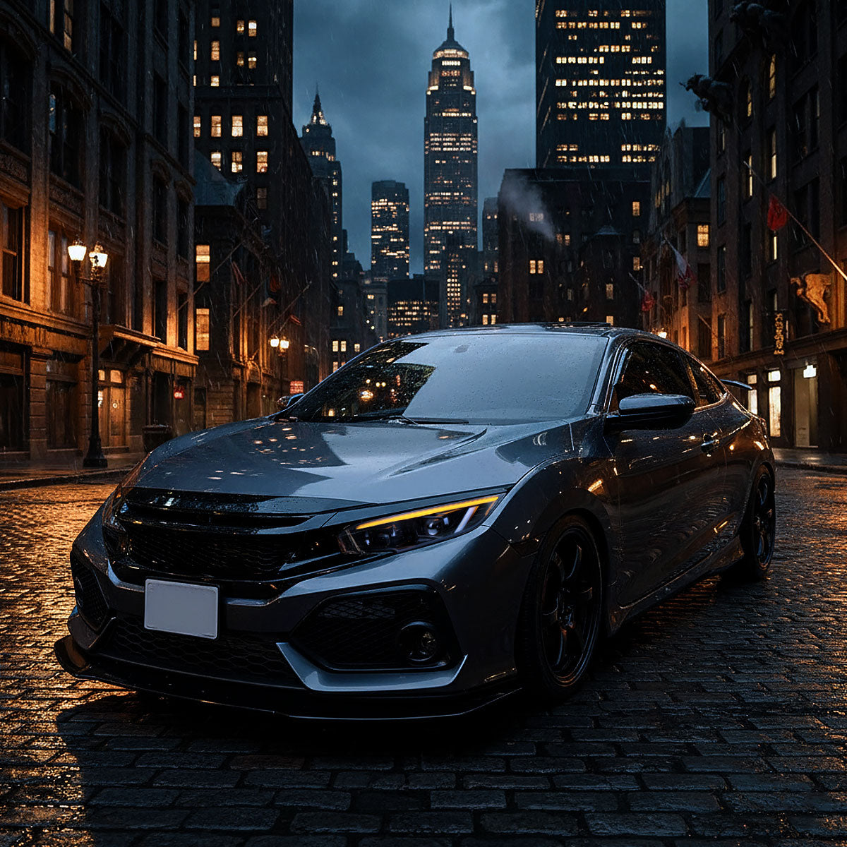 2016-2021 Honda Civic Full LED Projector Headlights w/ Switchback LED Sequential Turn Signals DRL Parking Strip (Glossy Black Housing  / Smoked Lens)