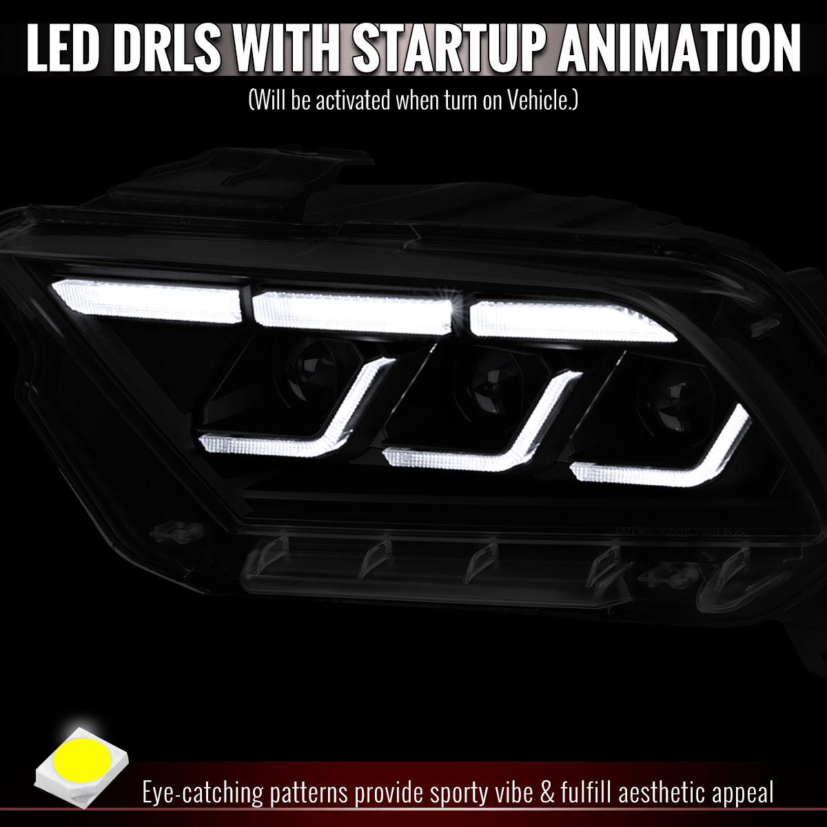 2010-2014 Ford Mustang Full LED Projector Headlights Sequential Turn Signal Switchback DRL  (Matte Black Housing / Clear Lens)