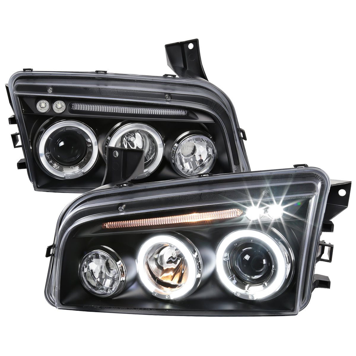 2005-2010 Dodge Charger Dual Halo Projector Headlights (Matte Black Housing/Clear Lens)
