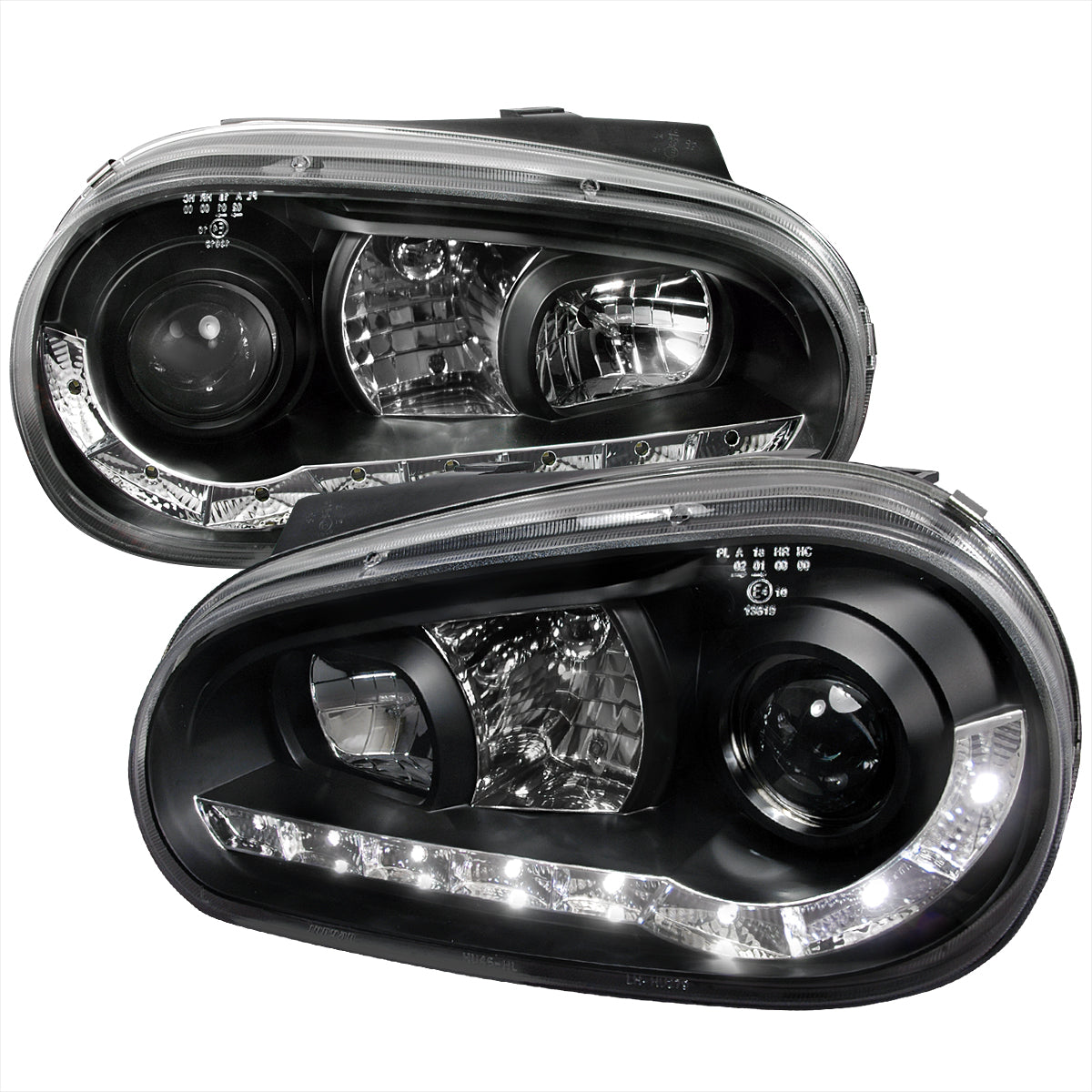 1999-2006 Volkswagen Golf Mk4 GTI/R32 Cabrio Projector Headlights w/ R8 Style LED Light Strip (Matte Black Housing/Clear Lens)