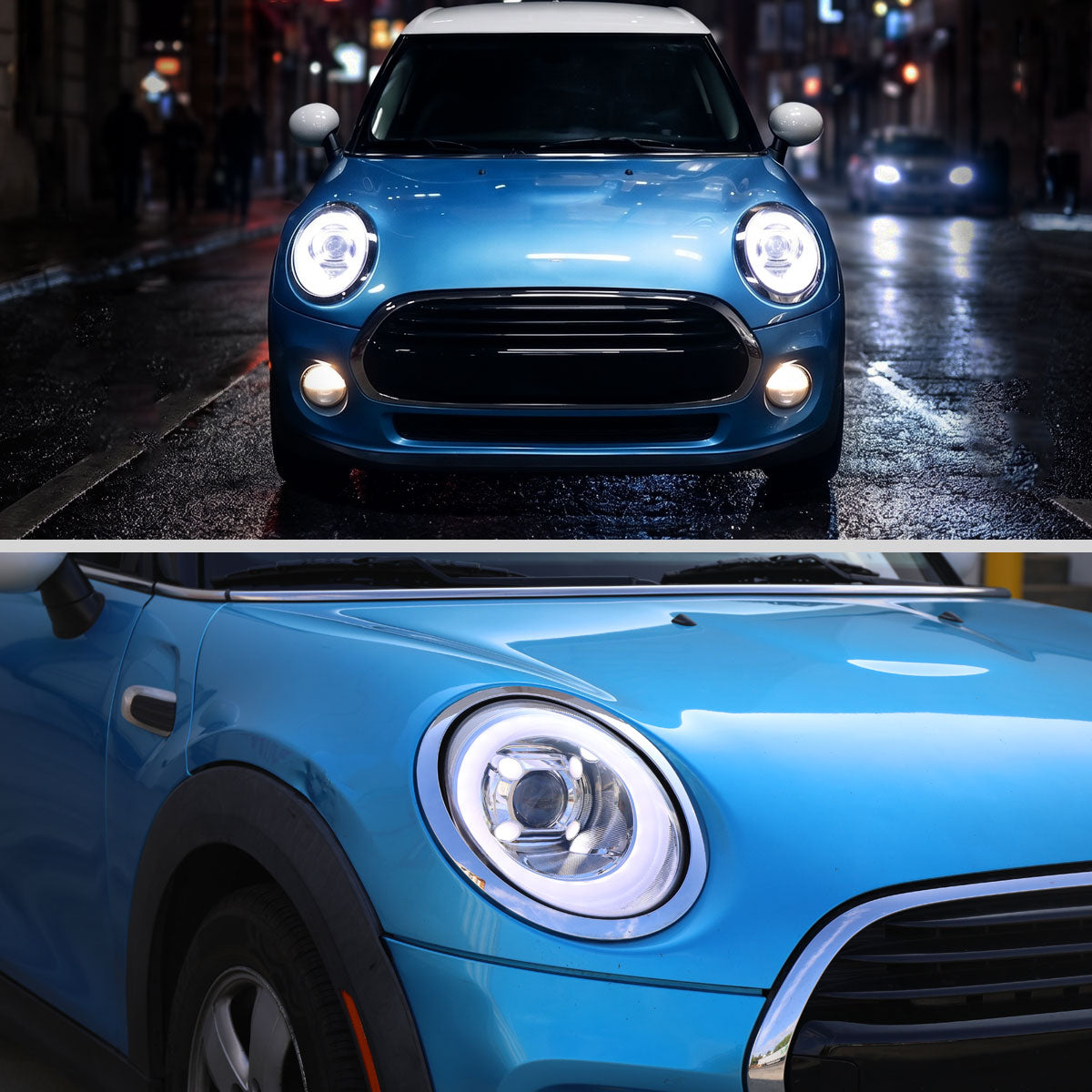 2014-2021 Mini Cooper F55 F56 F57 Projector Headlights Swithback LED DRL (Chrome Housing / Clear Lens)