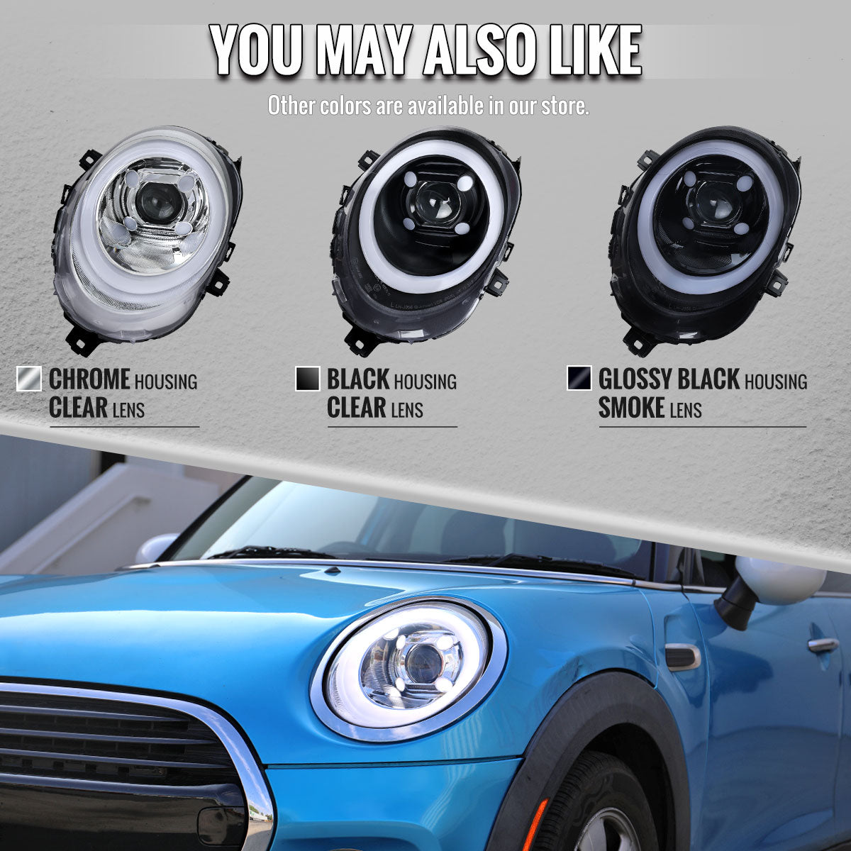 2014-2021 Mini Cooper F55 F56 F57 Projector Headlights Swithback LED DRL (Matte Black Housing / Clear Lens)