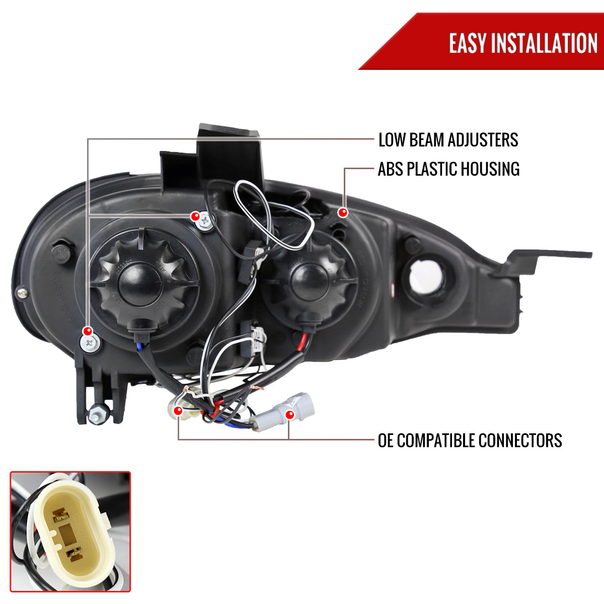 2001-2005 Mazda Miata MX-5 Dual Halo Projector Headlights (Glossy Black Housing/Smoked Lens)