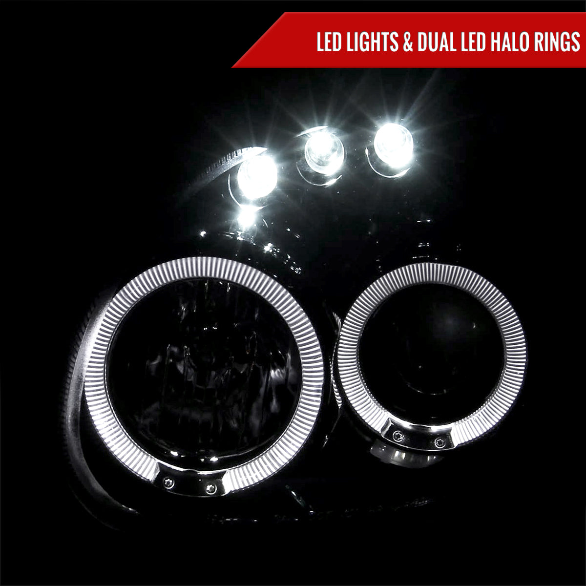 2000-2002 Dodge Plymouth Neon Dual Halo Projector Headlights (Glossy Black Housing/Smoked Lens)