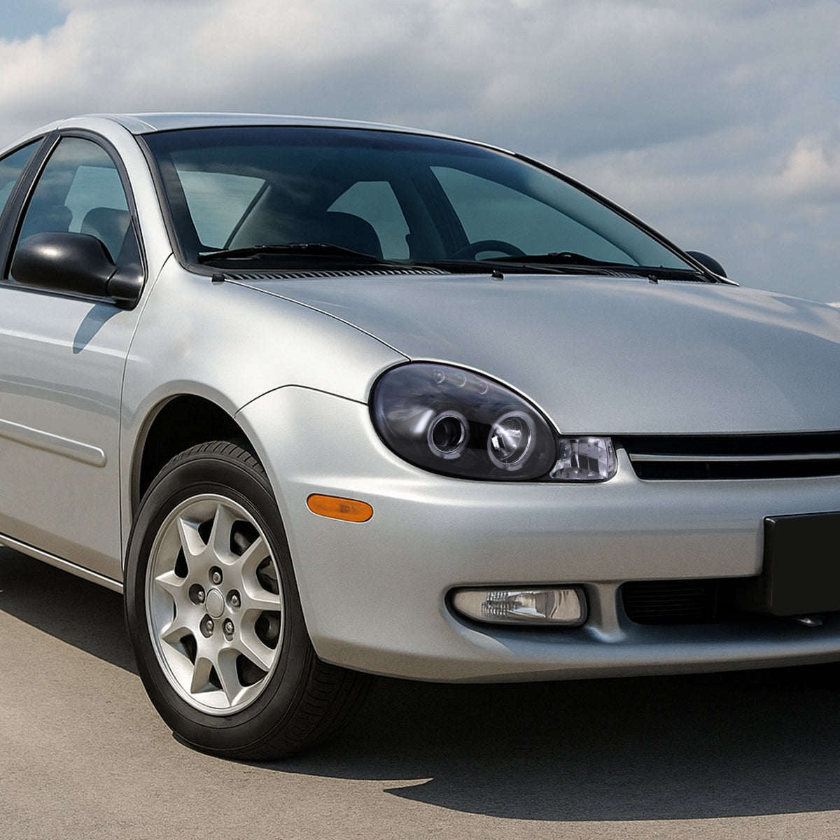 2000-2002 Dodge Plymouth Neon Dual Halo Projector Headlights (Glossy Black Housing/Smoked Lens)