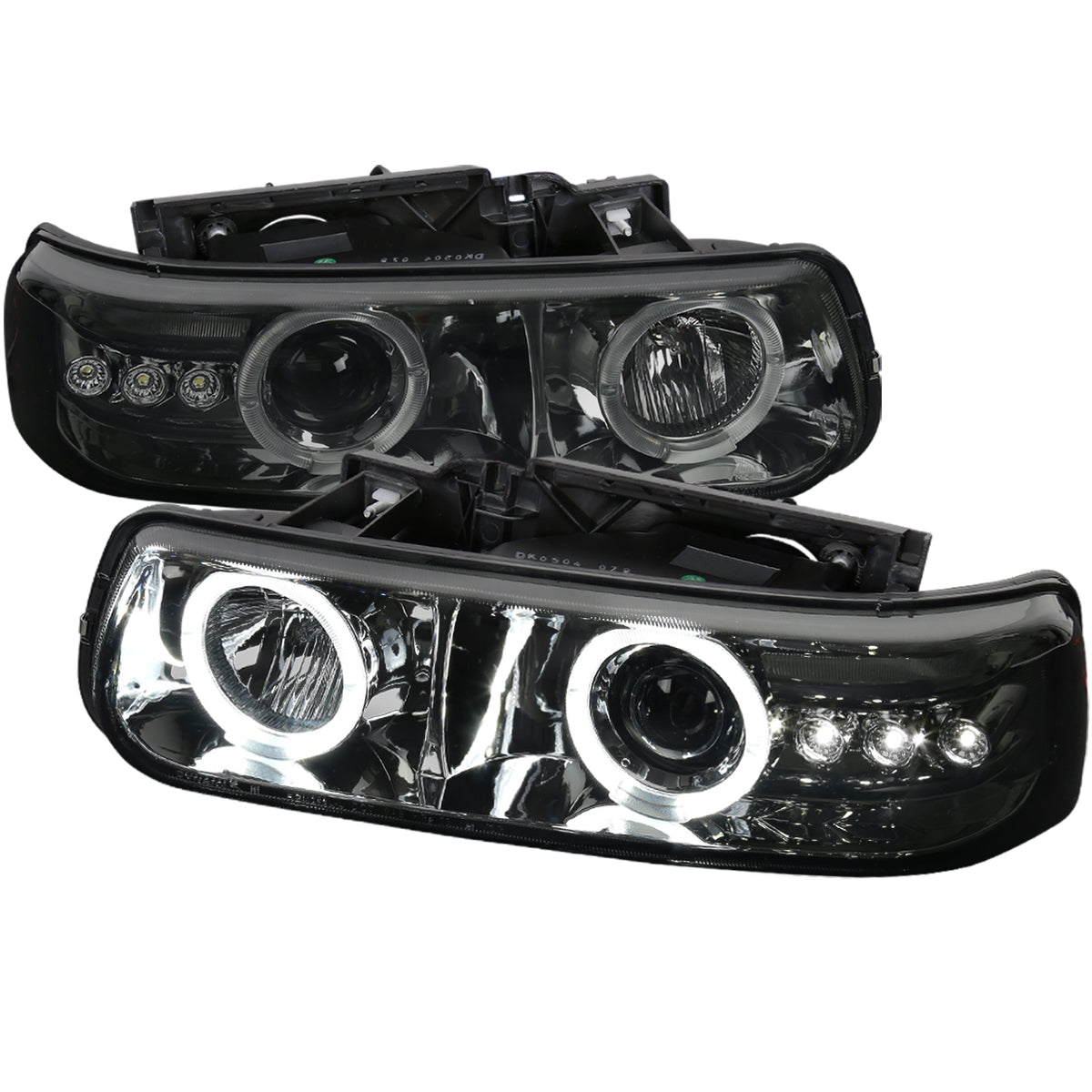 1999-2002 Chevrolet Silverado/ 2000-2006 Tahoe Suburban Dual Halo Projector Headlights (Chrome Housing/Smoked Lens)