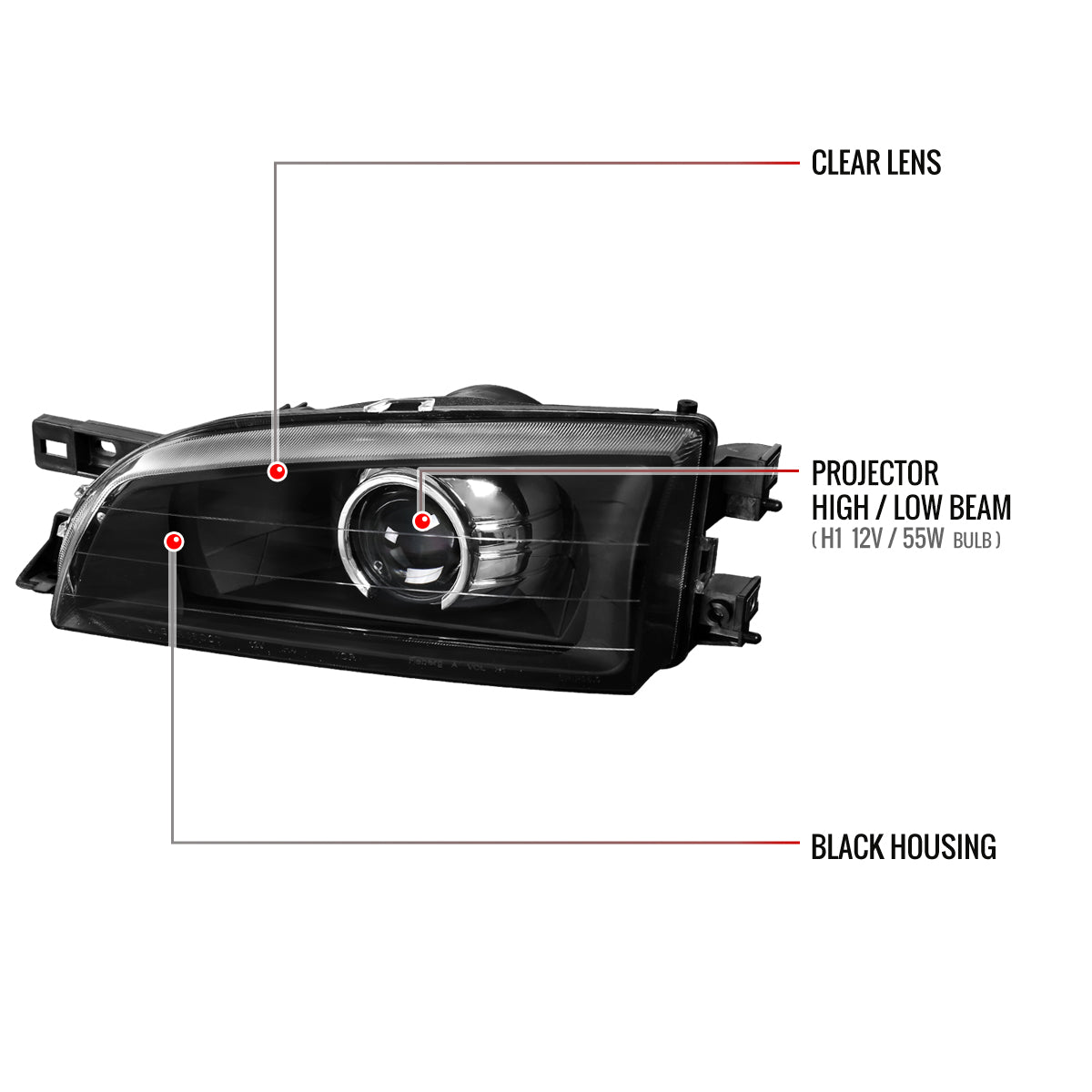 1995-2001 Subaru Impreza Retro Style Projector Headlights (Matte Black Housing/Clear Lens)