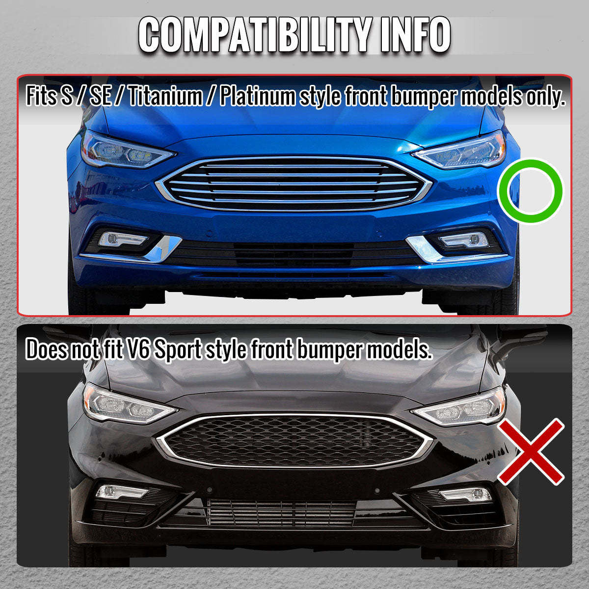 2017-2018 Ford Fusion Glossy Black Polypropylene 3PC Front Bumper Lip Set