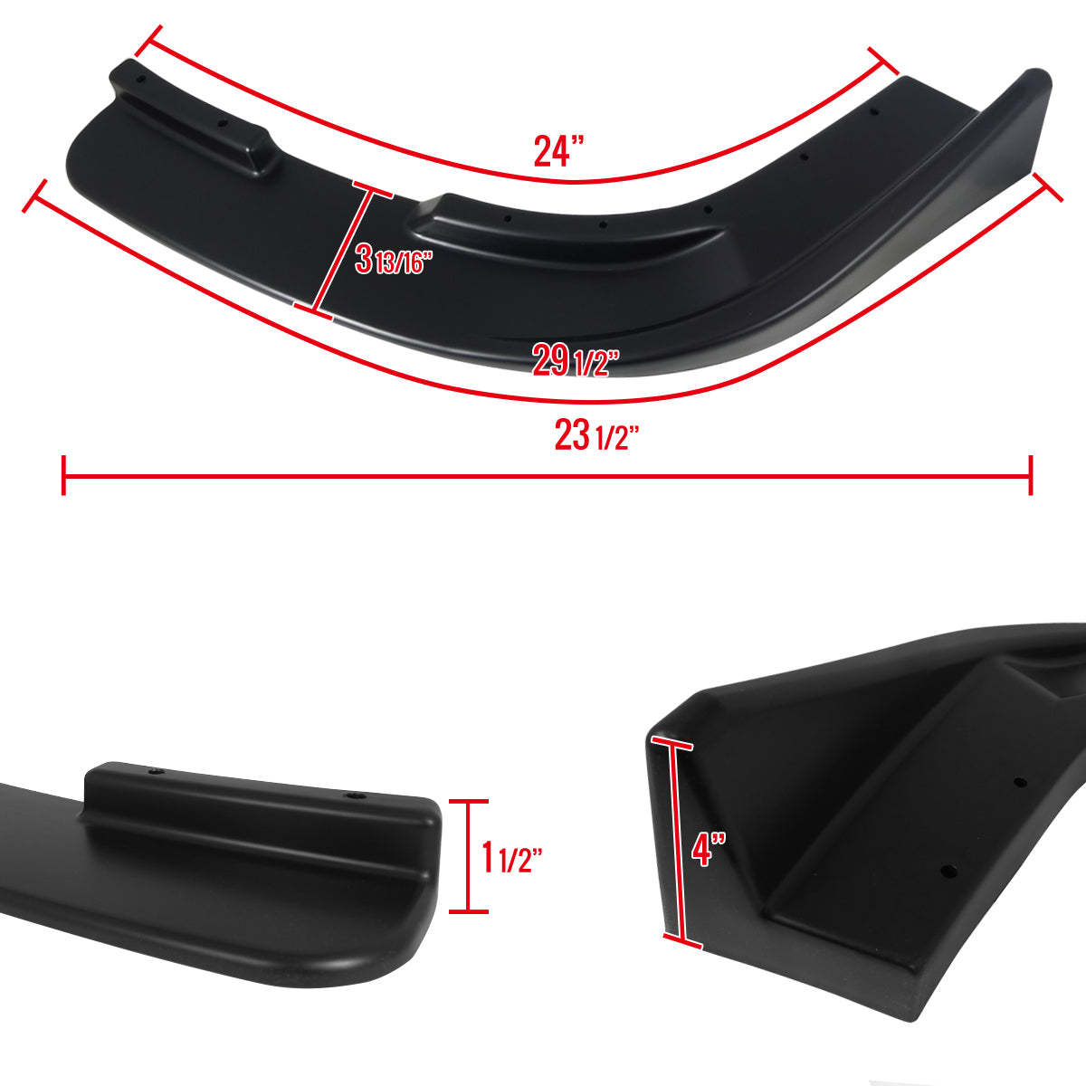Universal Matte Black Polypropylene Front Bumper Lip Splitters