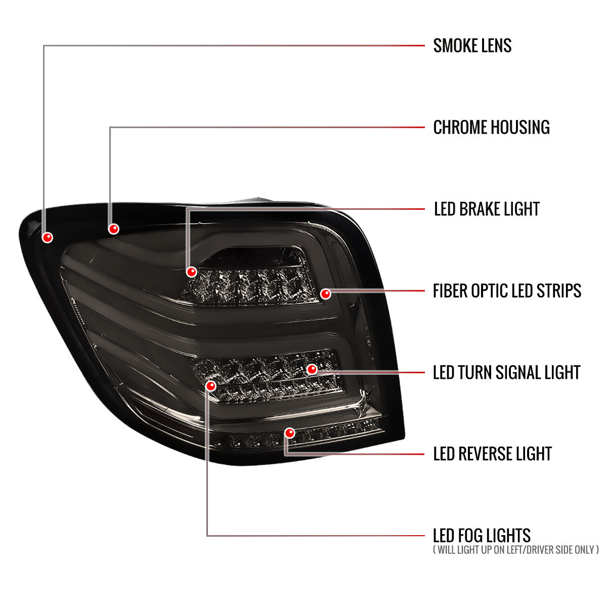 2006-2011 Mercedes Benz W164 ML Class LED Tail Lights (Chrome Housing/Smoked Lens)