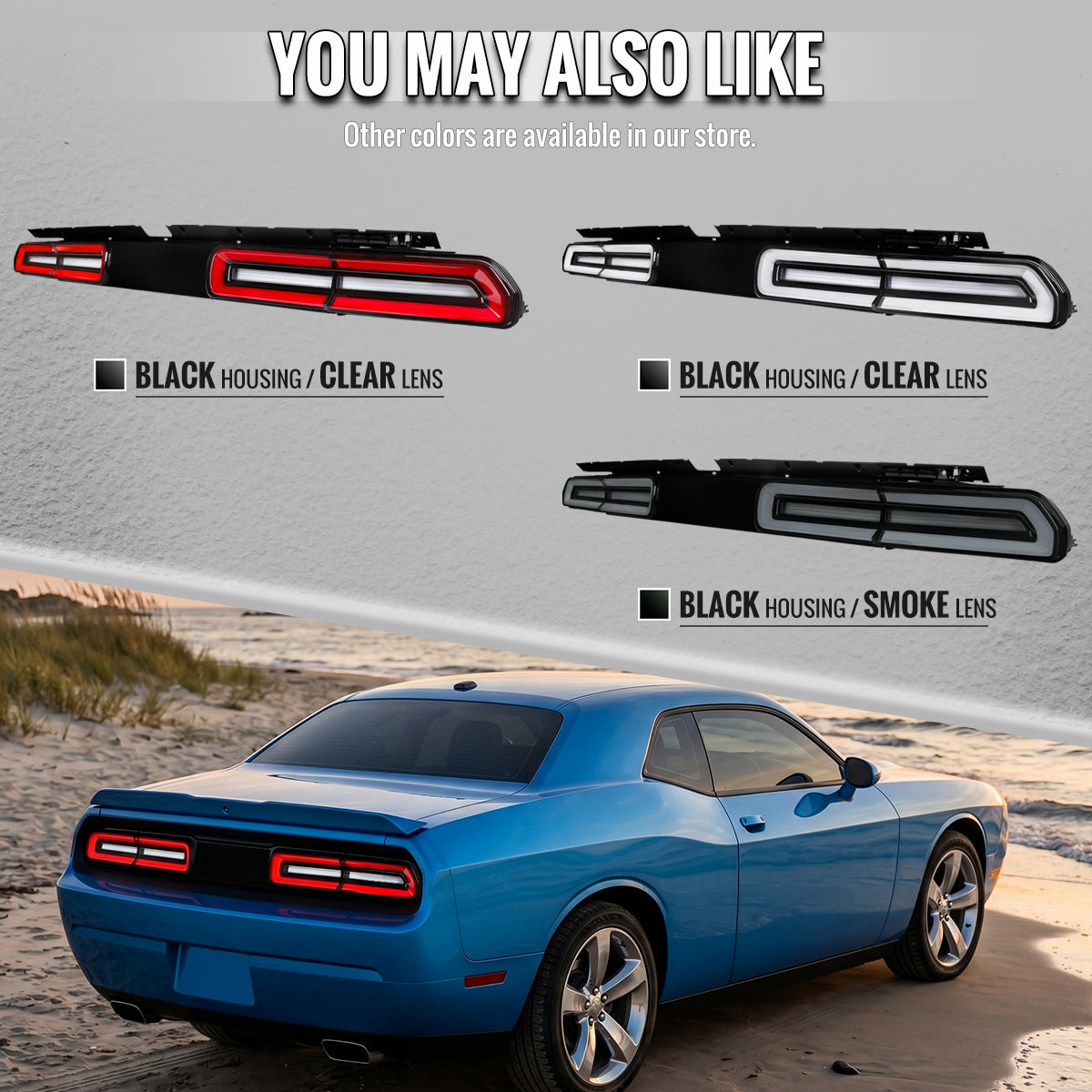 2008-2014 Dodge Challenger Sequential LED Turn Signal Tail Lights (Black Housing / Clear Lens / Red Bars)
