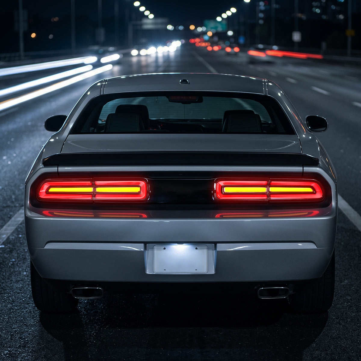 2008-2014 Dodge Challenger Sequential LED Turn Signal Tail Lights (Black Housing / Clear Lens / Red Bars)