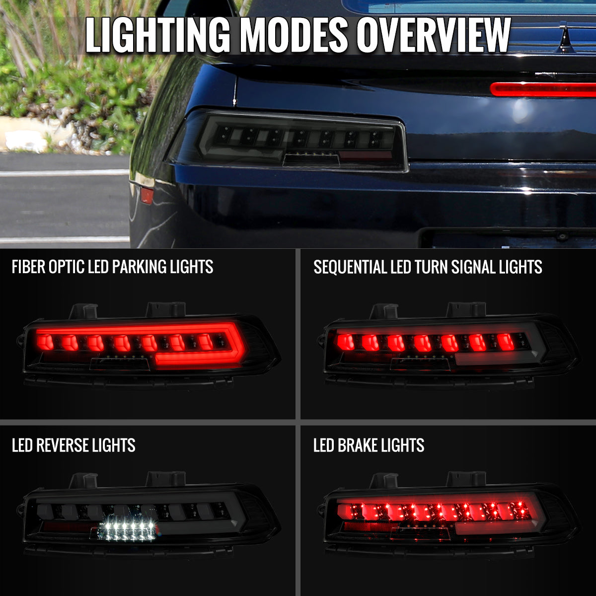 2014-2015 Chevrolet Camaro Full LED Sequential Tail Light (Glossy Black Housing / Smoked Lens)