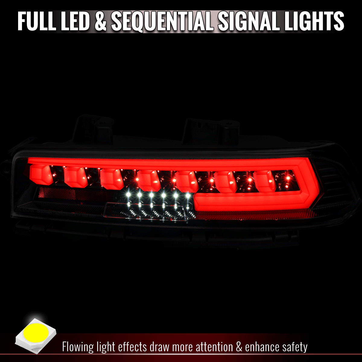 2014-2015 Chevrolet Camaro Full Red LED Sequential Tail Light (Jet Black Housing/Clear Lens)