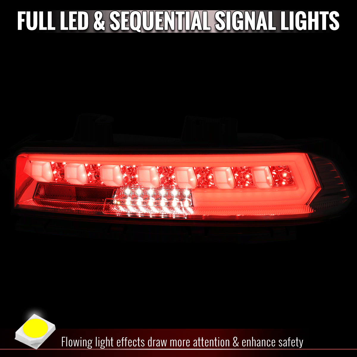 2014-2015 Chevrolet Camaro Full LED Sequential Tail Light (Chrome Housing / Smoked Lens)
