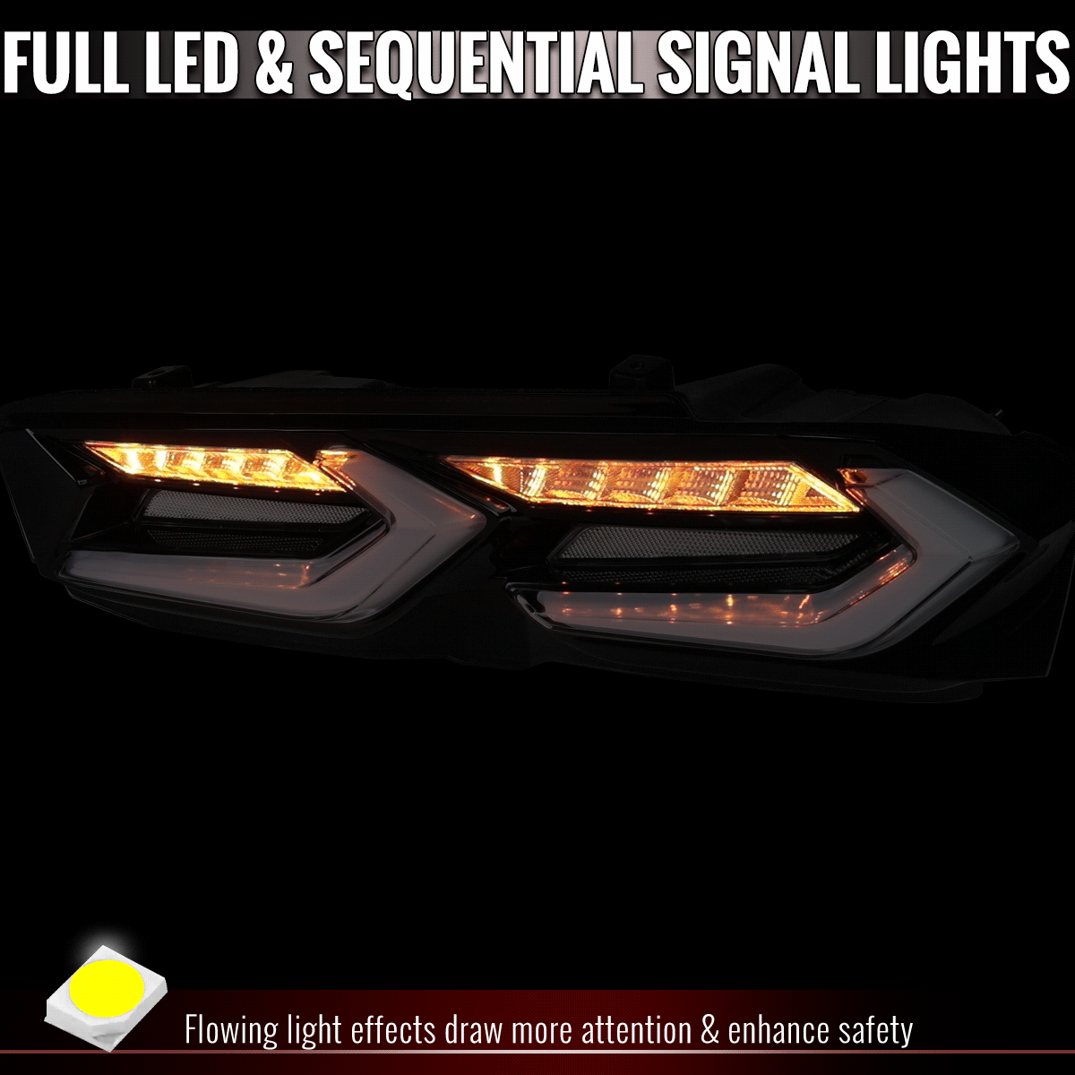 2019-2024 Chevrolet Camaro Sequential LED Turn Signal C8-Style Tail Lights (Black Housing / Clear Lens)