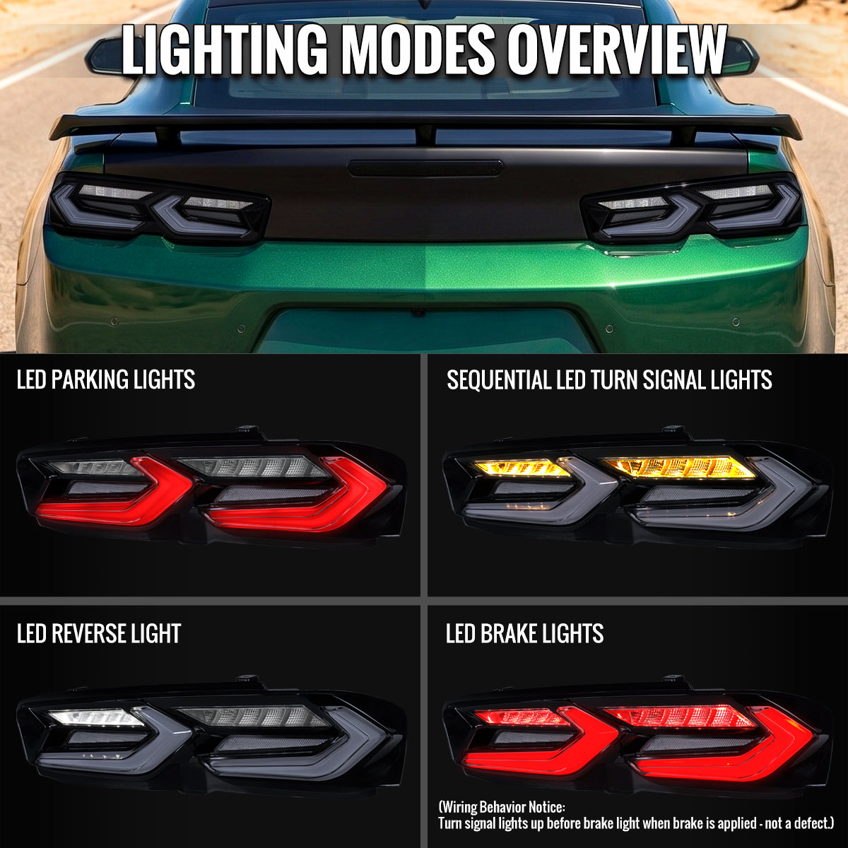 2019-2024 Chevrolet Camaro Sequential LED Turn Signal C8-Style Tail Lights (Black Housing / Smoked Lens)
