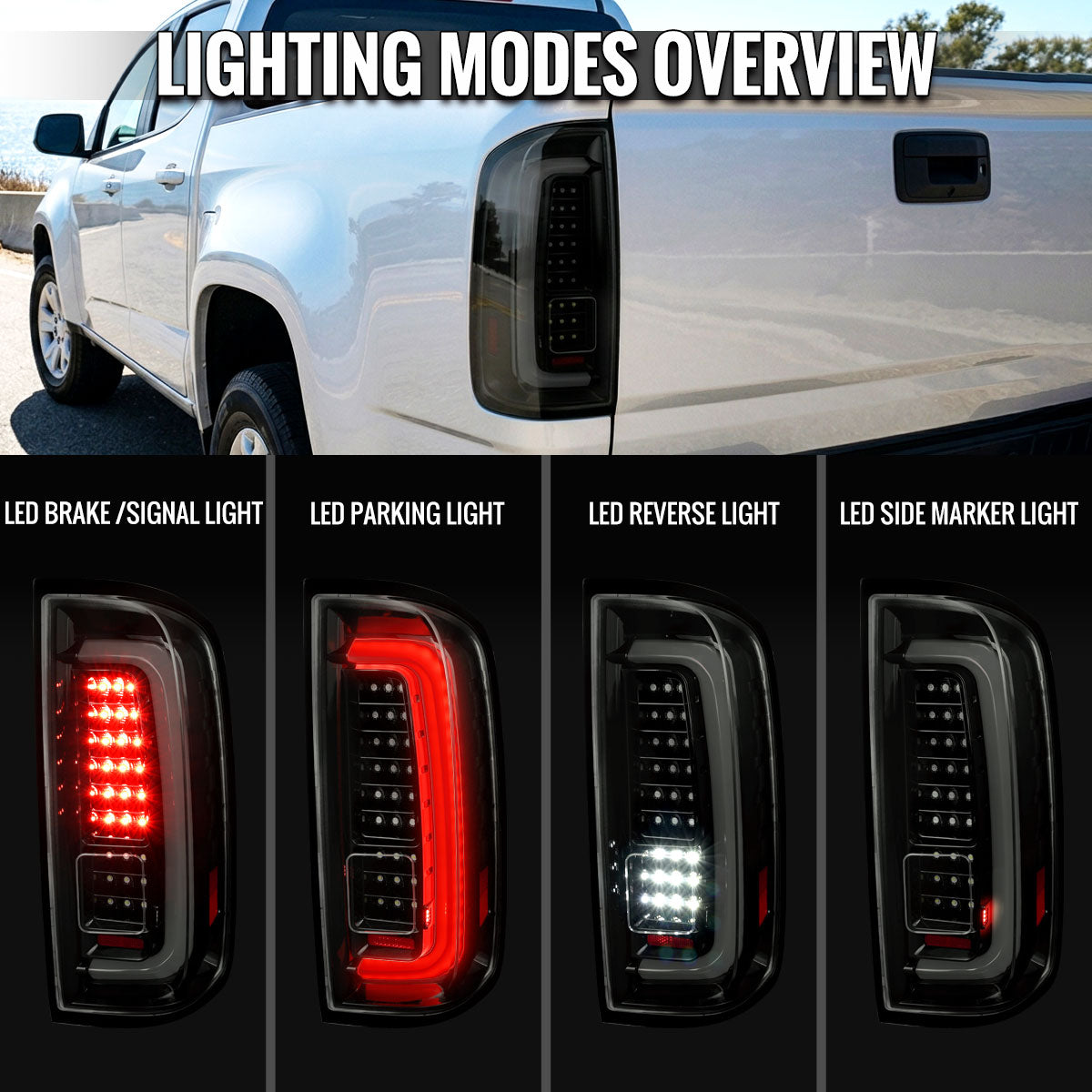 2015-2022 Chevrolet Colorado GMC Canyon Full LED Sequential Tail Lights (Glossy Black Housing / Smoked Lens)
