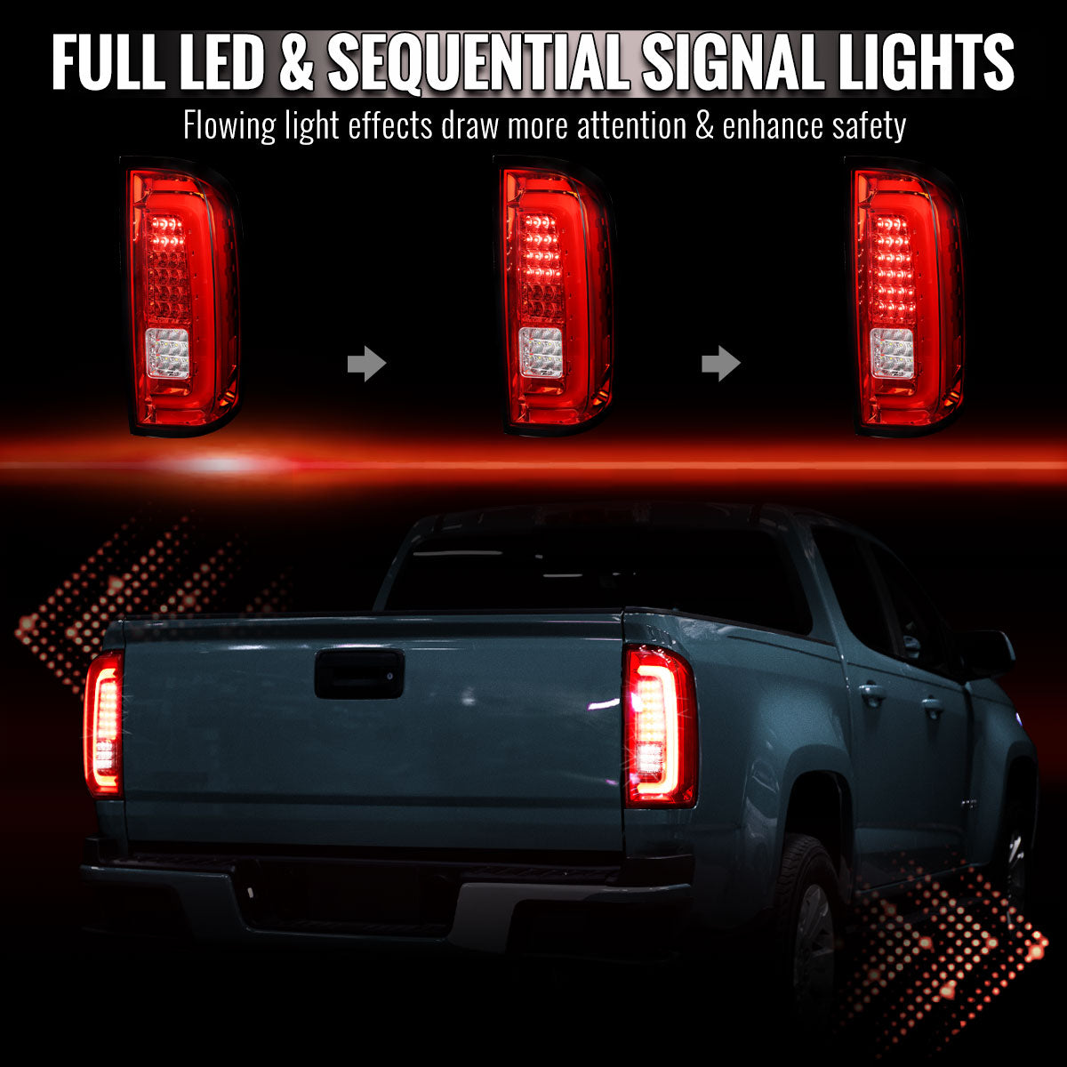 2015-2022 Chevrolet Colorado GMC Canyon Full LED Sequential Tail Lights (Chrome Housing / Red Clear Lens)