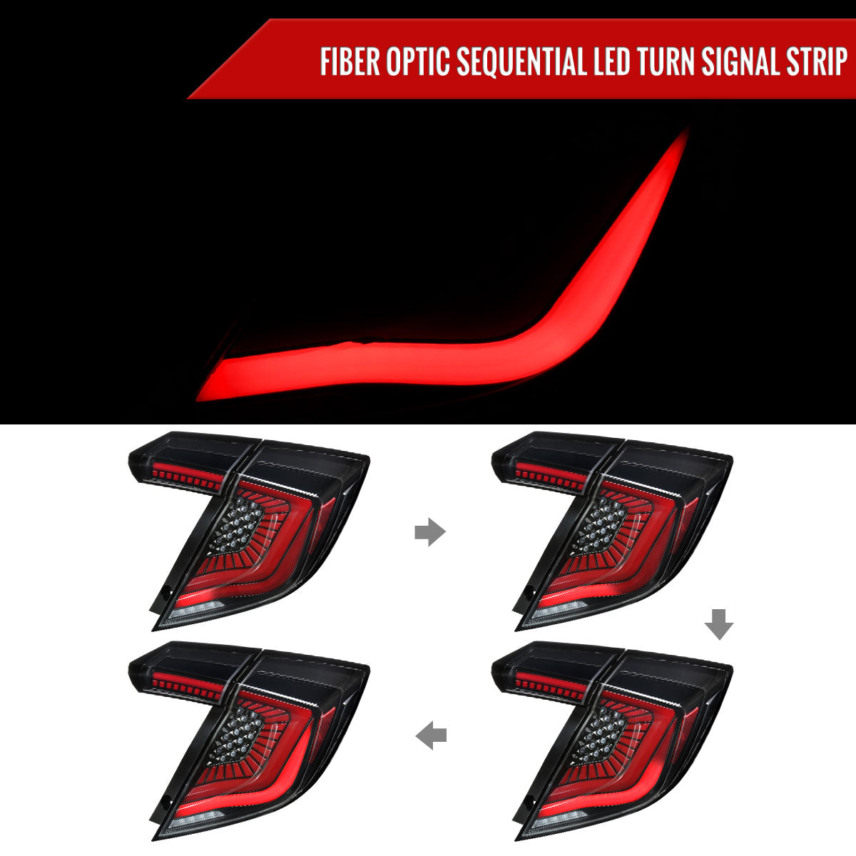2017-2021 Honda Civic Hatchback LED Sequential Signal Tail Lights (Jet Black Housing/Clear Lens)