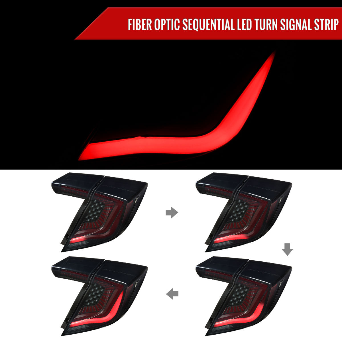 2017-2021 Honda Civic Hatchback LED Sequential Signal Tail Lights (Black Housing/Smoked Lens)
