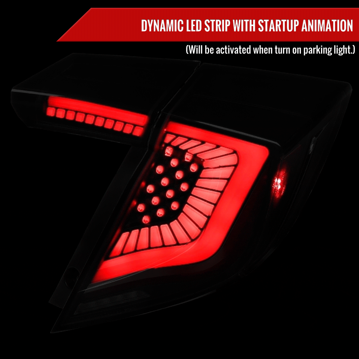 2017-2021 Honda Civic Hatchback LED Sequential Signal Tail Lights (Black Housing/Smoked Lens)