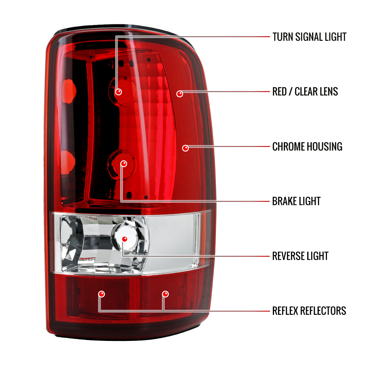 2000-2006 Chevrolet Suburban/Tahoe GMC Yukon/Yukon XL Tail Lights (Chrome Housing/Red Clear Lens)