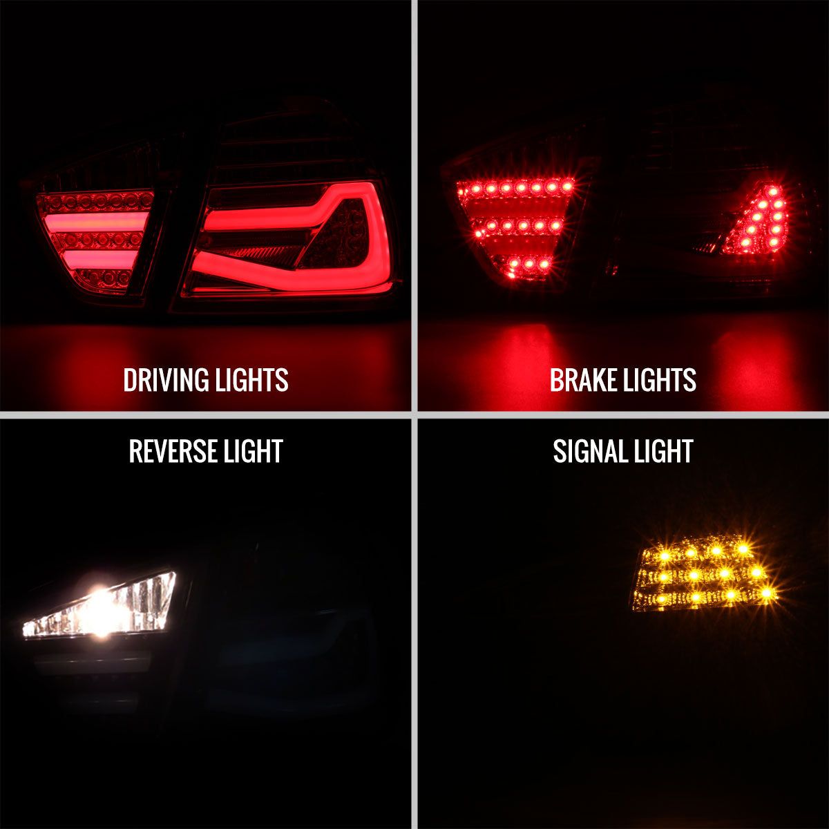 2006-2008 BMW E90 3 Series Sedan LED Tail Lights (Chrome Housing/Red Smoked Lens)