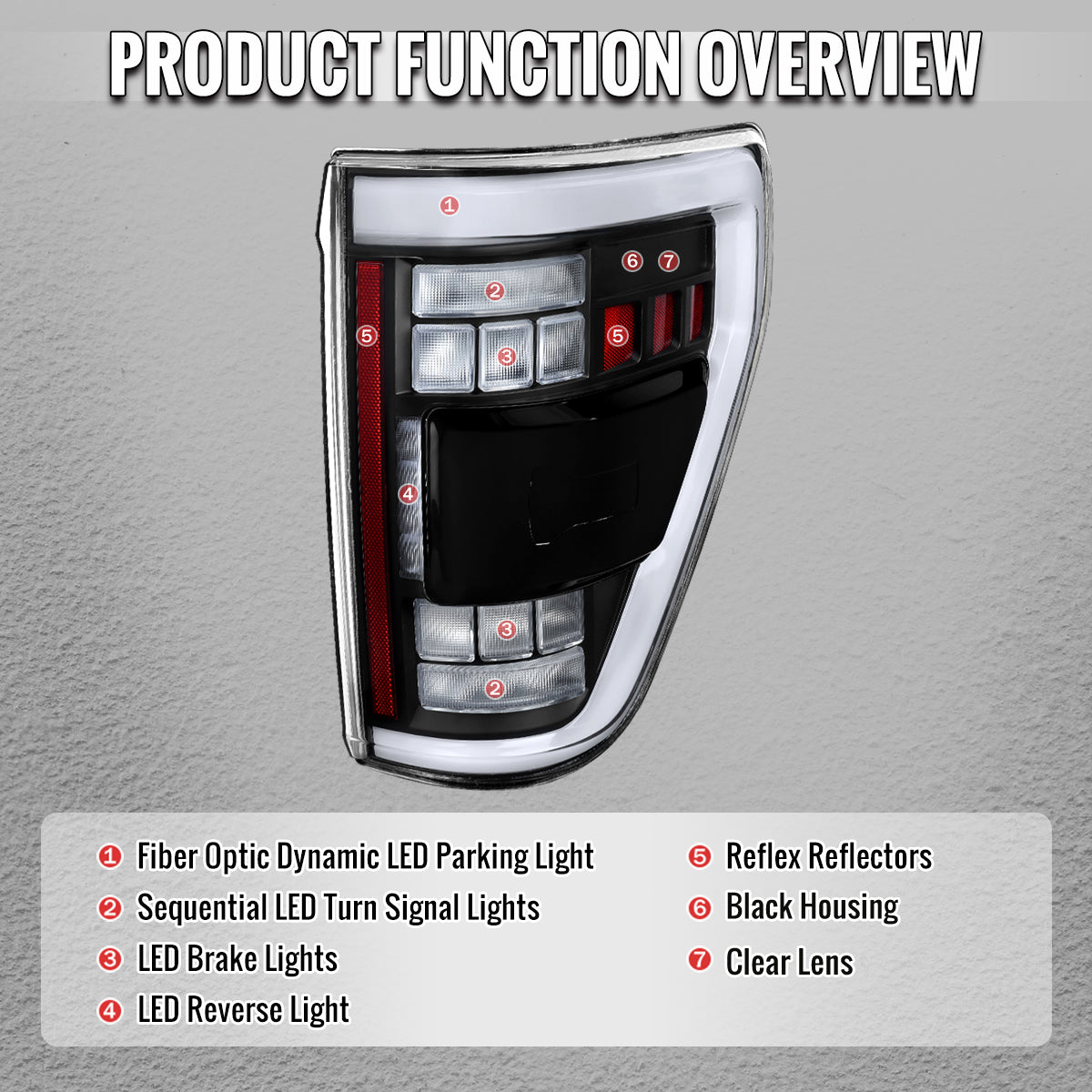 2021-2023 Ford F-150 Full LED Tail Lights with White Light Bar Sequential Turn Signal, Startup Animation & Factory BSM Compatibility (Black Housing / Clear Lens)