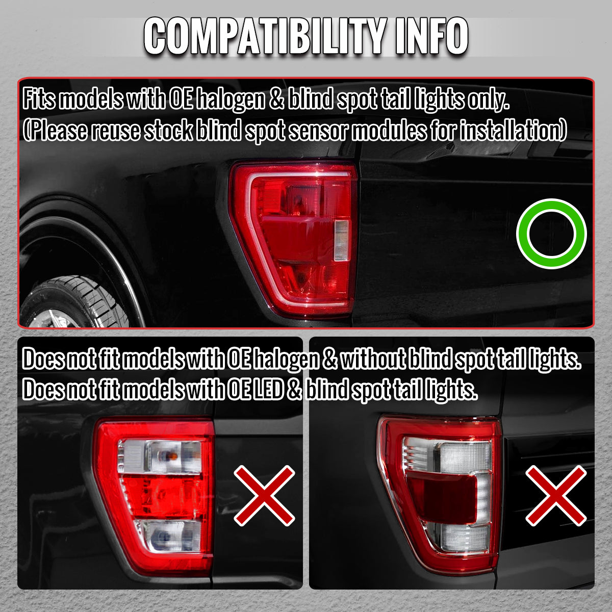 2021-2023 Ford F-150 Full LED Tail Lights with Red Light Bar Sequential Turn Signal, Startup Animation & Factory BSM Compatibility (Matte Black Housing / Clear Lens)