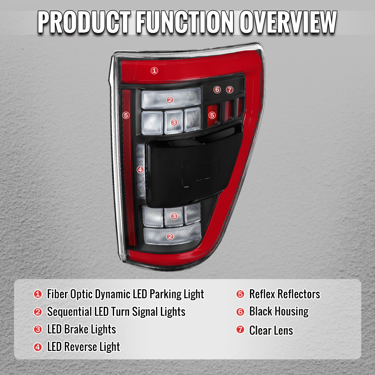 2021-2023 Ford F-150 Full LED Tail Lights with Red Light Bar Sequential Turn Signal, Startup Animation & Factory BSM Compatibility (Matte Black Housing / Clear Lens)
