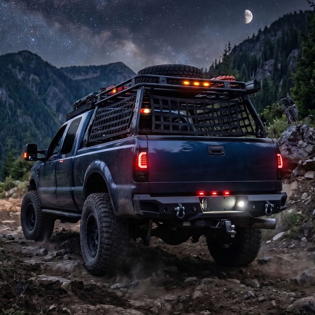 1999-2007 Ford F-250 / F-350 / F-450 / F-550 Super Duty LED C-Bar Tail Lights (Black Housing / Smoked Lens)