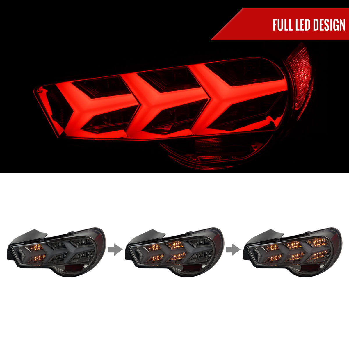 2013-2016 Scion FRS/ Subaru BRZ Lambo Style Sequential LED Tail Lights (Chrome Housing/Smoked Lens)