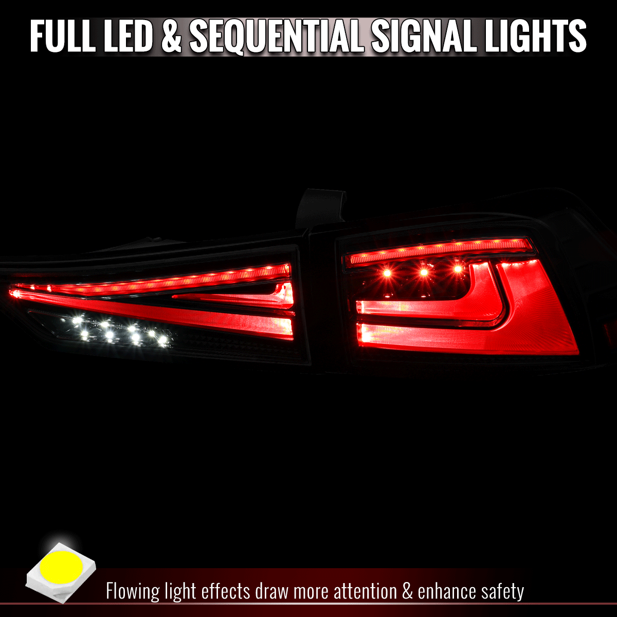 2014-2017 Lexus IS250 / IS350 Full LED Tail Lights with Sequential Turn Signal (Glossy Black Housing / Smoked Lens)