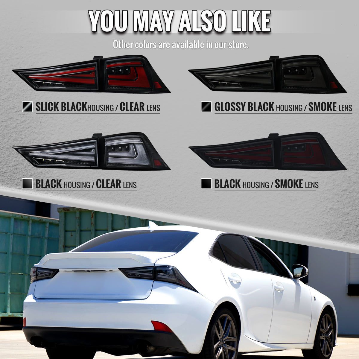2014-2017 Lexus IS250 / IS350 Full LED Tail Lights with Sequential Turn Signal (Glossy Black Housing / Smoked Lens)